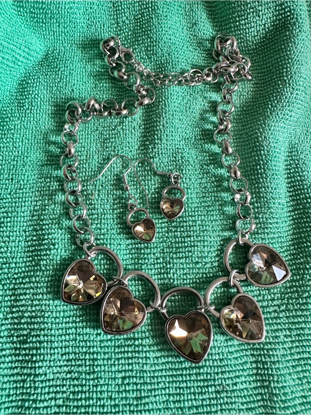 Heart Crystal Pendant Necklace and Earring Set in Champagne